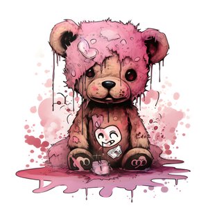 rosa unisex nalle med brun tatuering i pannan 1
