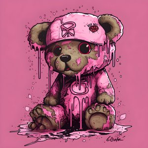 rosa unisex nalle med brun tatuering i pannan 4