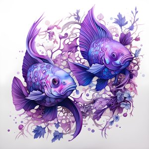 två fiskar i färgen violett 1