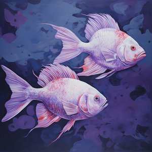 två fiskar i färgen violett 4
