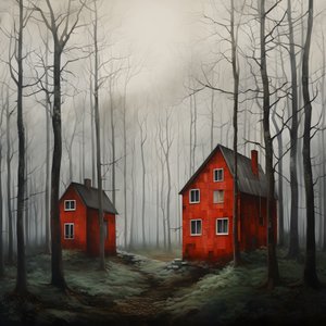 två röda hus i skogen 1