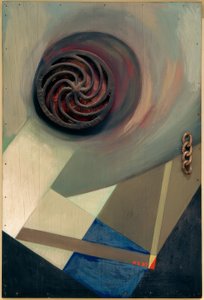 Merz bild med kedja av Kurt Schwitters