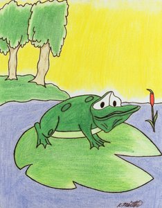 Lily Pad Frog, 2005 (färgpenna på papper)