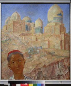 Nekropolen Shah I Zinda. Samarkand (Uzbekistan). Peinture de Kuzma Sergeyevich Petrov Vodkin (Petrov-Vodkin) (Kouzma Petrov Vodkine) (Petrov-Vodkine) (1878-1939), huile sur toile av Kuzma Sergeevich Petrov-Vodkin