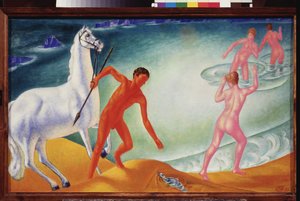 Törstig krigare. Målning av Kuzma Sergeevich Petrov Vodkin (Petrov-Vodkin) (Kouzma Petrov Vodkin) (Petrov-Vodkin) (1878-1939), olja på duk av Kuzma Sergeevich Petrov-Vodkin