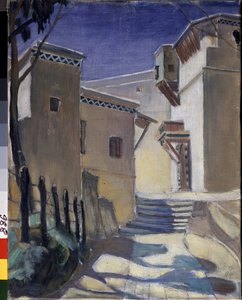 The casbah (kasbah), Of Algeria (Casbah, Algiers) - Målning av Kuzma Sergeevich Petrov Vodkin (Petrov-Vodkin) (Kouzma Petrov Vodkine) (Petrov-Vodkine) (1878-1939), olja på duk av Kuzma Sergeevich Petrov-Vodkin