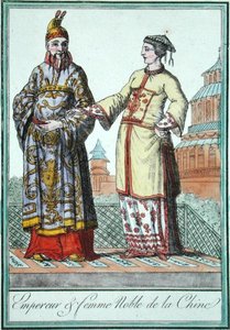 En kinesisk kejsare och ädel kvinna, från en av kostymstudierna av Jules Grasset de Saint-Sauveur (1757-1810) 1796 (färgstick)