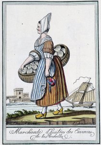 Ostronhandlare runt La Rochelle (Charente Maritime) - i "" Travel encyclopedia"" av J. Grasset St Sauveur, Deron, Paris av L.F. Labrousse