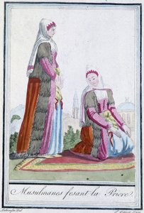 Muslimer vid bön - i "" Encyclopédie des voyages"" av J. Grasset St Sauveur, red. Deroy, Paris av L.F. Labrousse