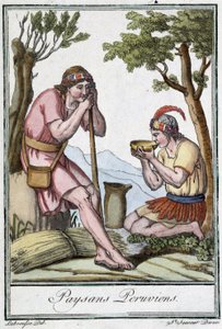 Perudian Peasants - i "" Encyclopedia of Travels"" av J. Grasset St Sauveur, red. Paris av L.F. Labrousse