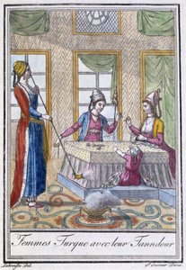 Turkiska kvinnor med sina Tanndour - i "" Encyclopedia of Travels"" av J. Grasset St Sauveur, red. Deroy, Paris av L.F. Labrousse