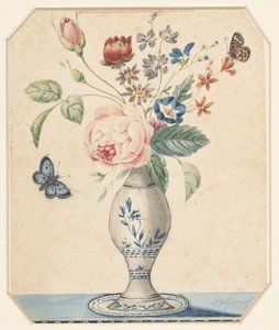 Vas med blommor och en blå fjäril av L.W. Garrison