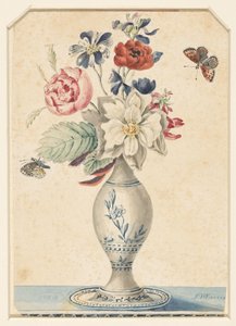 Vas med blommor och en grågul fjäril av L.W. Garrison
