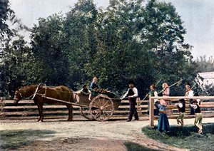 Bönder i slutet av skörden, Sverige, c1890 av L Boulanger
