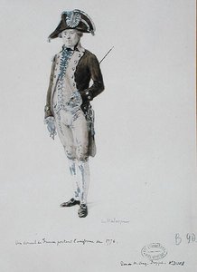 En fransk konsul iförd uniform från 1776 (penna och tvätt på papper)