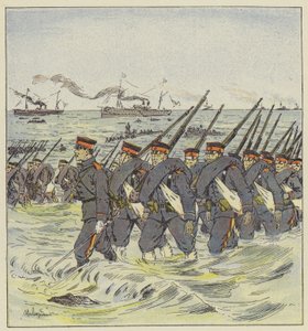 Landstigning av det japanska infanteriet vid Pi-Tse-Ouo av L. Malespine