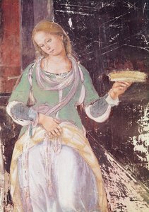 Tjänare som håller en korg, detalj av St. Benedictus som tar emot gästfrihet, från St. Benedictus liv, 1497-98 (detalj av 164410)