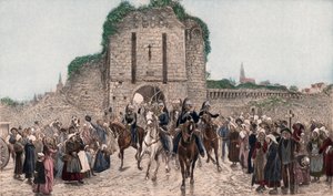 Kavalleriet lämnar en bretonsk stad (fotogravyr i färg)