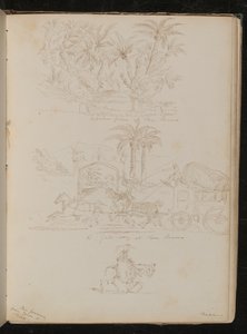 "En palmlund vid San Remo", en häst och vagn framför "en port vid San Remo", en kvinnlig figur till häst" av Lady Butler
