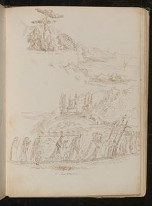 Studie av en kloster "Procession" i ett kustlandskap av Lady Butler