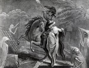 Lenore rider med döden, illustration till dikten Lenore av Gottfried Augustus Burger (1747-1794), teckning av Diana Beauclerk (1734-1808) för 1796 års upplaga utgiven av Harding Pall Mall av Lady Diana Beauclerk