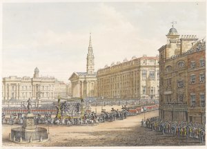 Begravningsbilen och processionen vid hertigen av Wellingtons statliga begravning passerar Mansion House 18 november 1852 av Lady Emily Drummond