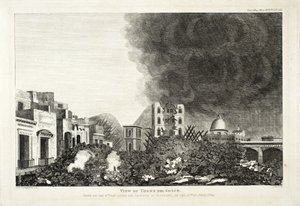Utsikt över Torro del Greco: Taget på den 8:e dagen efter Vesuvius utbrott, 15 juni 1794, 1822 (gravyr och etsning) av Lady H. Fitzgerald