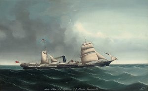 Det indokina-kinesiska ångfartyget Lightning under segel och ånga, 1892
