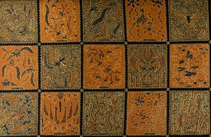 Batik med traditionellt rutigt mönster, Surakarta, Java, Indonesien, detaljer av Amadeo (after) Modigliani