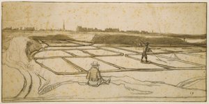 Saltbrytning i Le Croisic, 1645 (krita, penna och pensel på papper) av Lambert Doomer