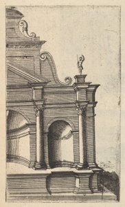 Delvis vy av ett monument [Mercurius tempel] från serien 