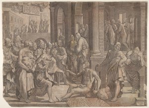 Sankt Johannes och Sankt Peter som helar den krympling, 1553. av Lambert Suavius