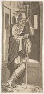 St. James Major lutad på en stång framför en nisch, hans vänstra ben korsade över hans högra, från..., 1545. av Lambert Suavius