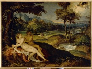 Jupiter och Io. Målning av Lambert Sustris (1515 eller 1520 - efter 1591), olja på duk, mellan 1558 och 1563. Italiensk konst (Venedig)