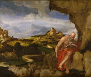 St Hieronymus i vildmarken, mitten av 1500-talet av Lambert Sustris