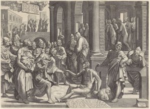 Peter och Johannes helar den krympling vid tempelporten Petrus och Johannes botar en krympling vid tempelporten
