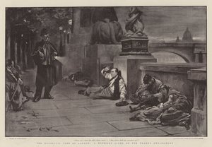 The Houseless Poor of London, en midnattsscen på Themsen Embankment av Lance Calkin