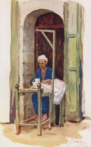 Folk i Egypten: Spinnerska eller väverska, Kazzaz (färglitografi) av Lance Thackeray