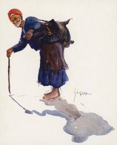 Människor i Egypten: Vattenbärare, Sakka (färglitografi) av Lance Thackeray