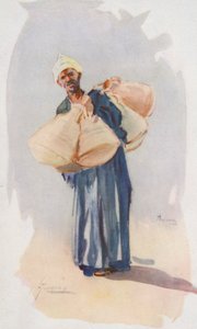 Människor i Egypten: Vattenkärlförsäljare, Baia Ballassi (färglitografi) av Lance Thackeray