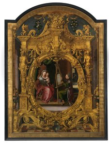 St. Luke målar Jungfruns porträtt (olja på duk) av Lancelot Blondeel