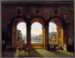 Utsikt över Florens Ponte Vecchio. Målning av Theodore Turpin De Crisse (1782-1859)