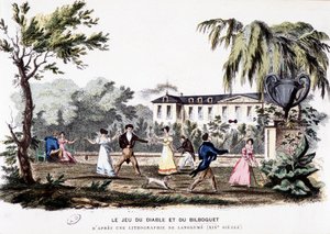 Forntida spel: Djävulens spel (diabolo) och bilboquet, baserat på en litografi av Langlumé