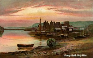 Conway Castle, Caernarvonshire, North Wales, sent 1800- eller tidigt 1900-tal. av Langsdorff and Co
