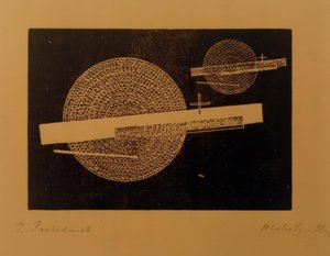 Namnlös (två cirklar med staplar) av Laszlo Moholy-Nagy