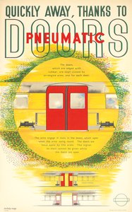 "Quickly Away, Thanks to Pneumatic Doors", en London Transport-affisch, 1937
