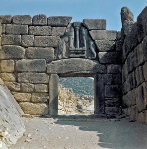The Gate of the Lions: platsen för den antika staden Mykenes, på Peloponnesos (1500-1100 f.Kr.) Grekland