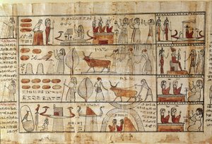 Jordbruksscener, detalj från The Book of the Dead of Tsekhons (papyrus)