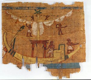 Ombordstigning på en flod (papyrus) av Late Period Egyptian