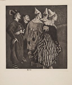 Fem clowner, pub. 1926. av Laura Knight